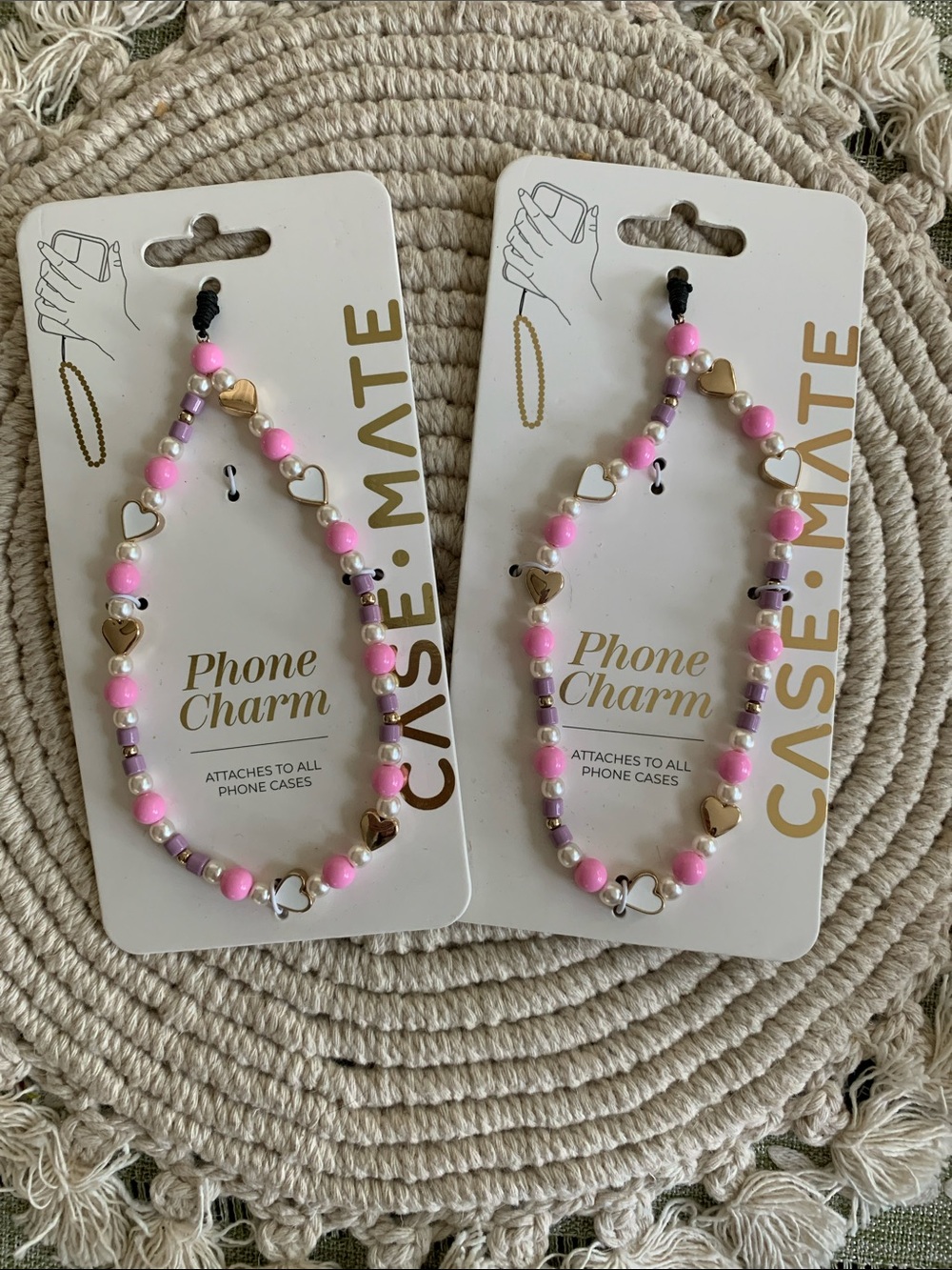 case-mate Pink and Gold Heart Beaded Phone Charm Strap
